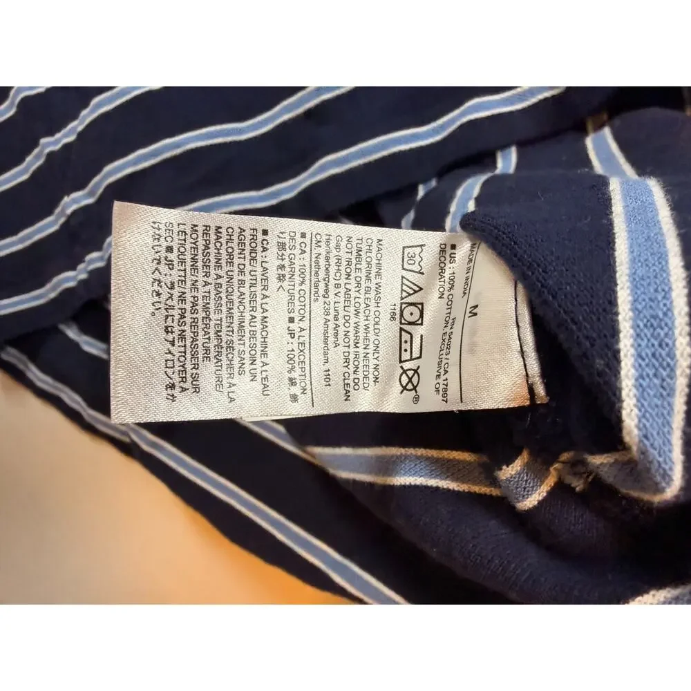 Banana Republic Short Sleeve Polo Men's Blue Striped Size Medium Casual Cotton